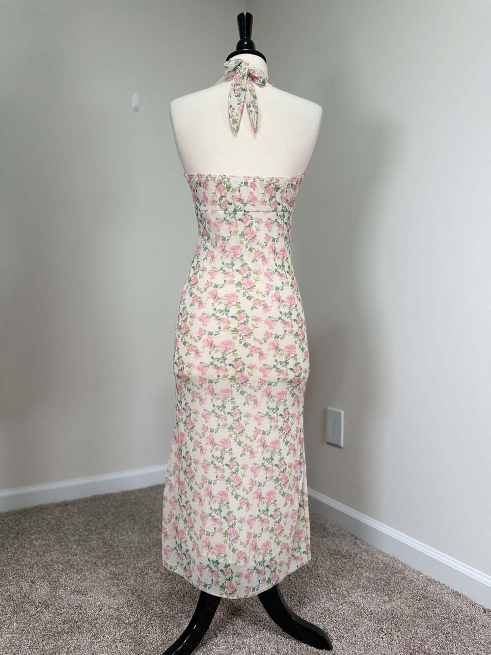 See You Monday Floral Halter Midi Dress Cottagecore Coquette Roses Mesh M - Picture 3 of 9